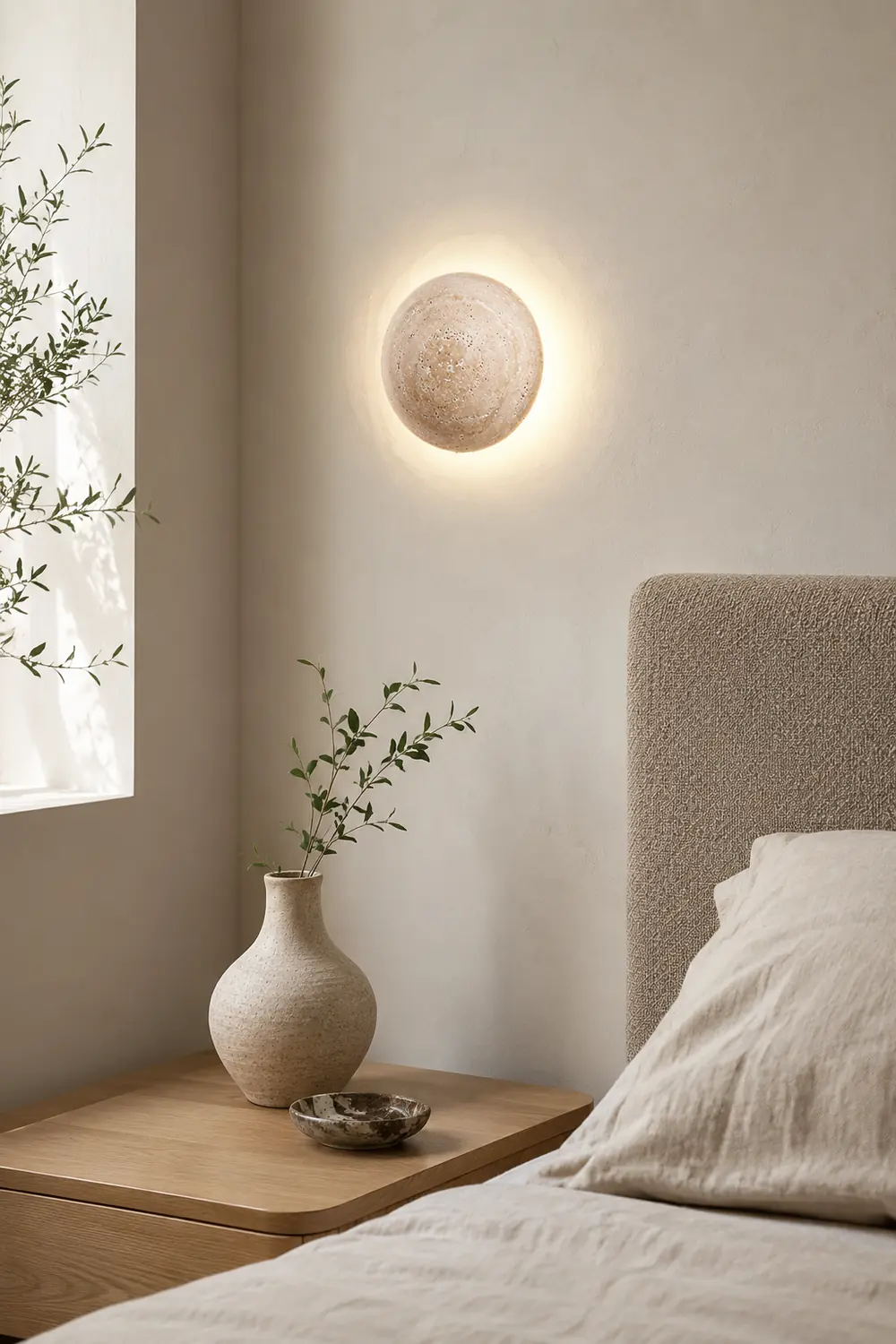 Round Travertine Wall Lamp - Lumpaz