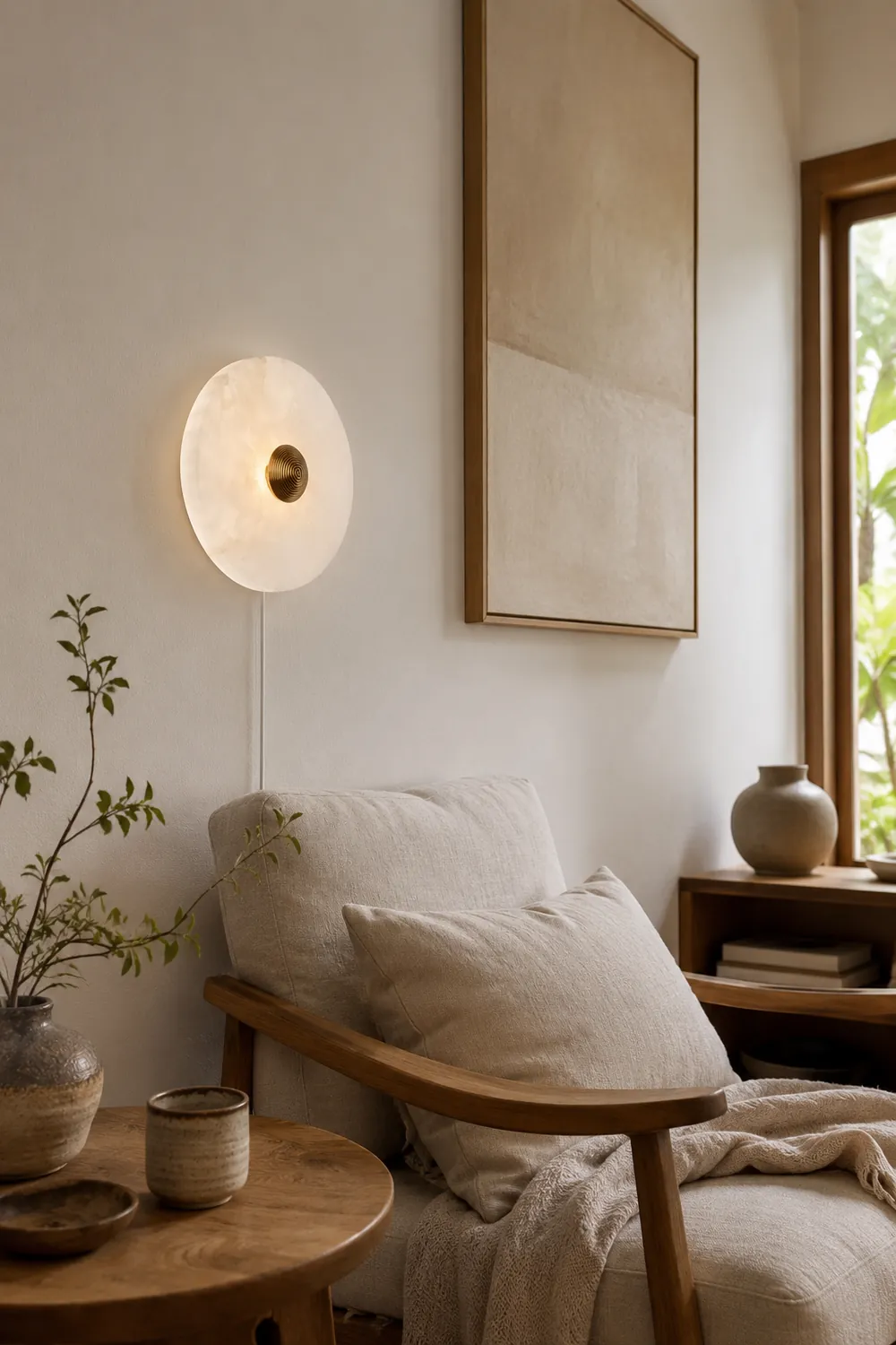 Round Alabaster Plug In Wall Lamp - Lumpaz