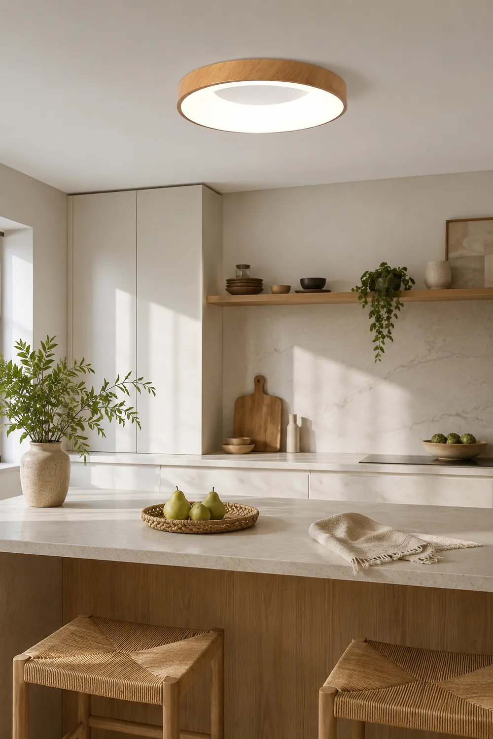 Natural Wood Round LED Ceiling Light - Lumpaz