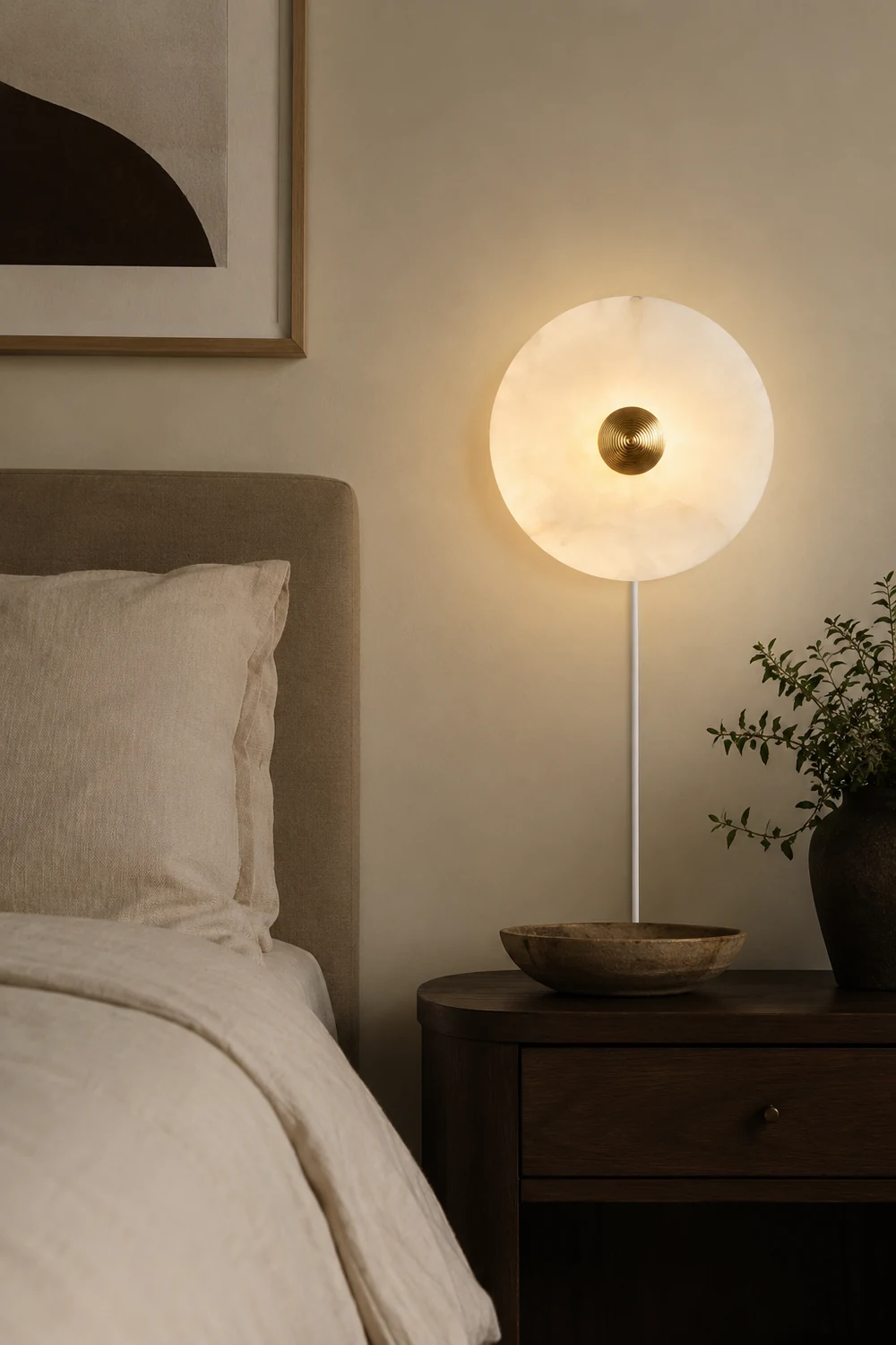 Round Alabaster Plug In Wall Lamp - Lumpaz