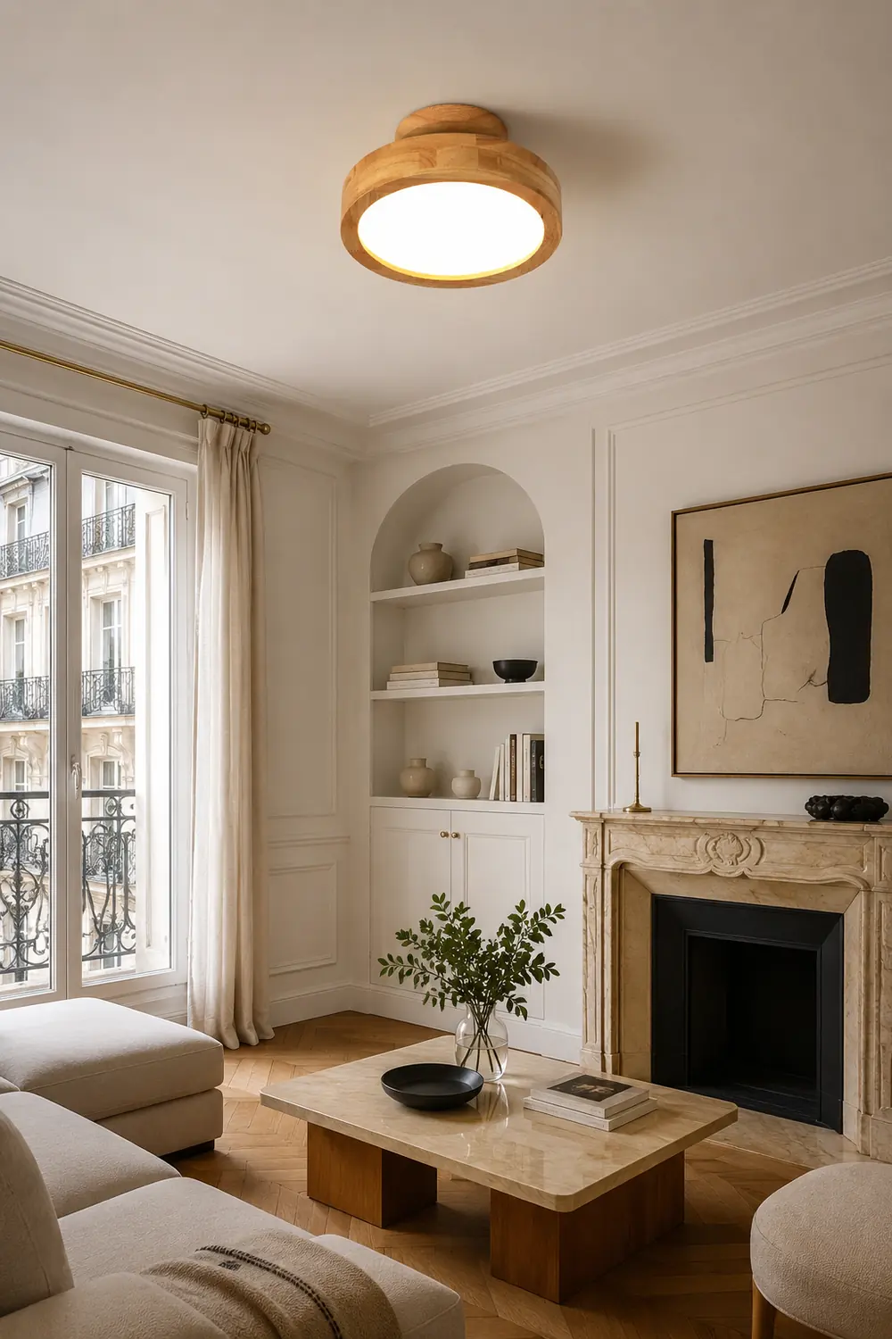 Contemporary Wood Round Flush Mount LED Ceiling Light - Lumpaz