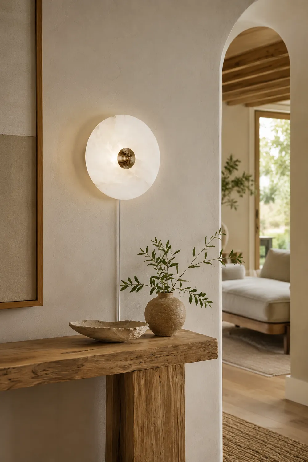 Round Alabaster Plug In Wall Lamp - Lumpaz