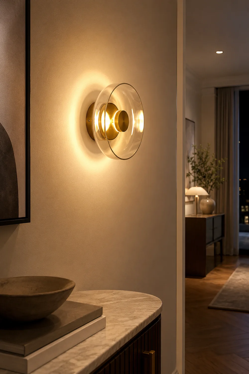 Modern Clear Round LED Glass Wall Sconce - Lumpaz