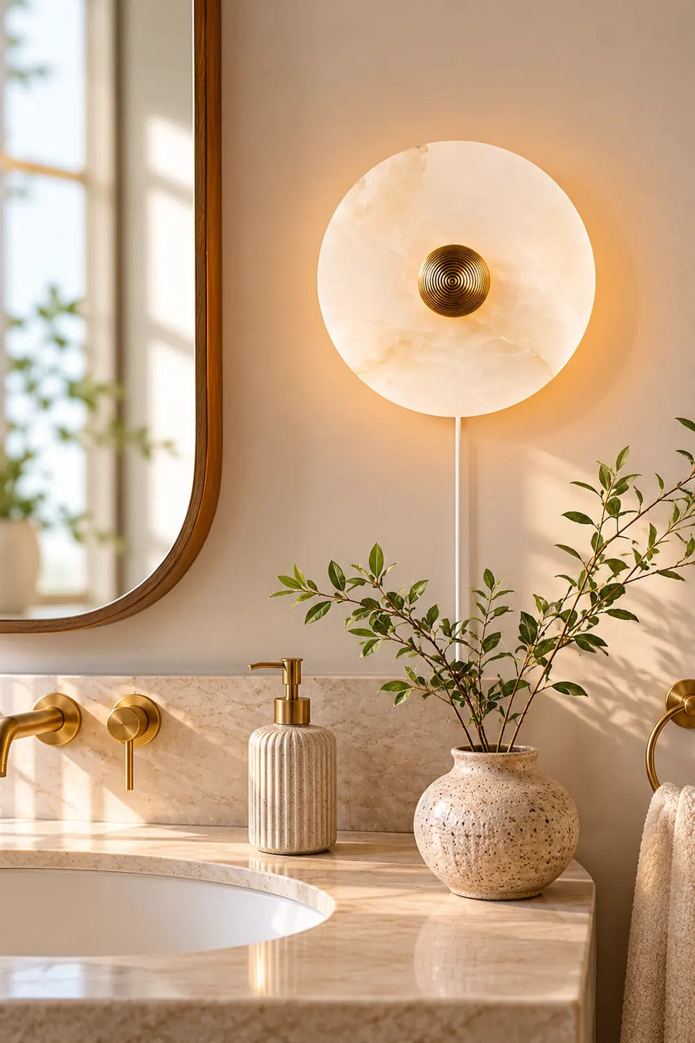 Round Alabaster Plug In Wall Lamp - Lumpaz