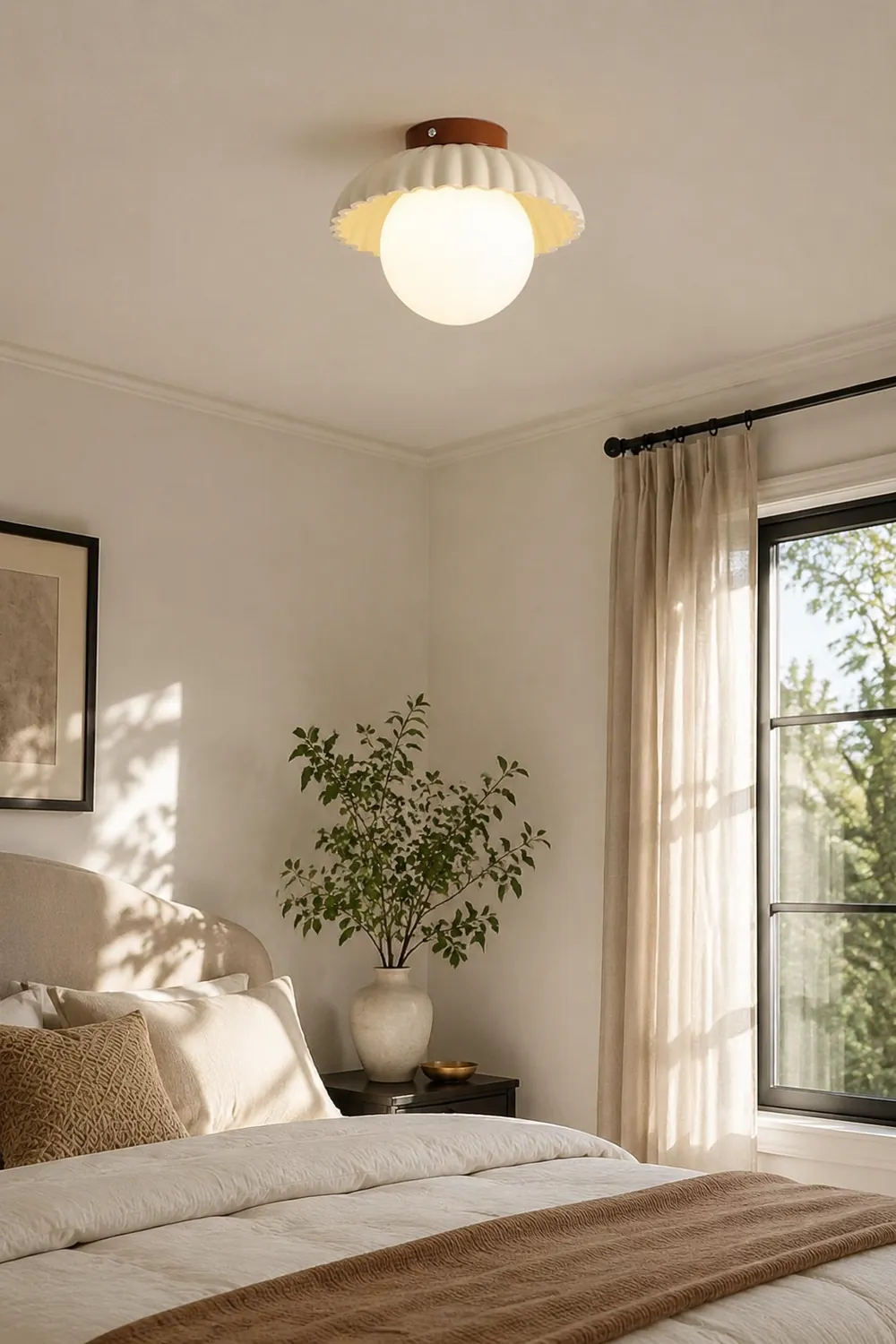 French Creamy Glass Stained Ceiling Light - Lumpaz
