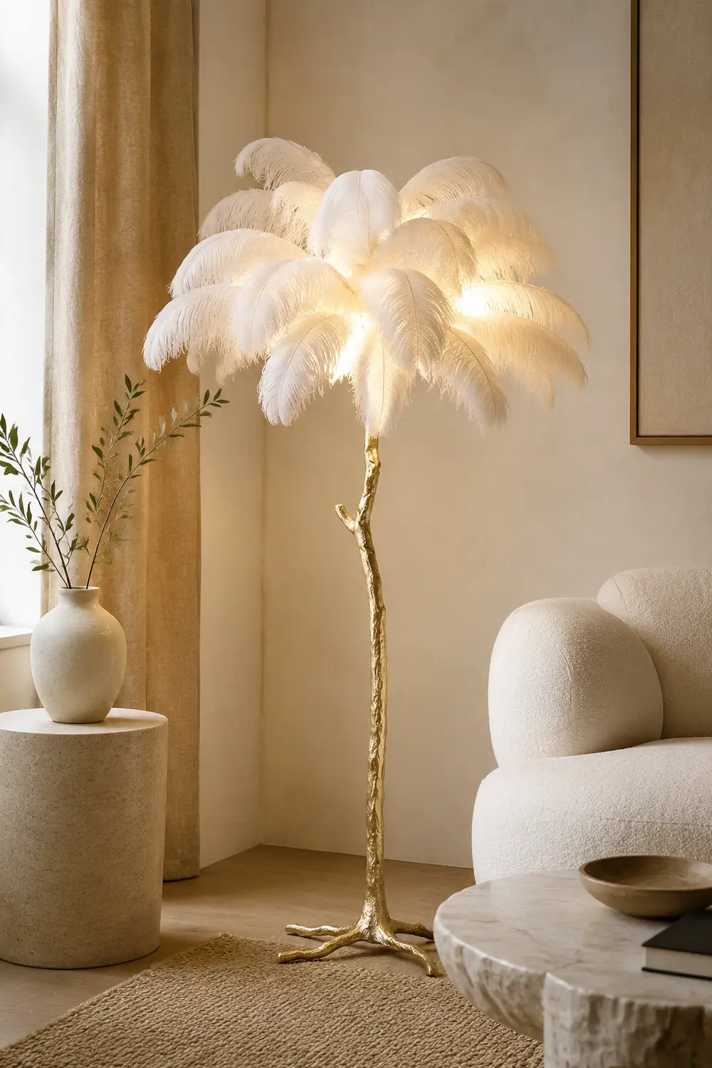 Ostrich Feather Brass Floor Lamp - Lumpaz