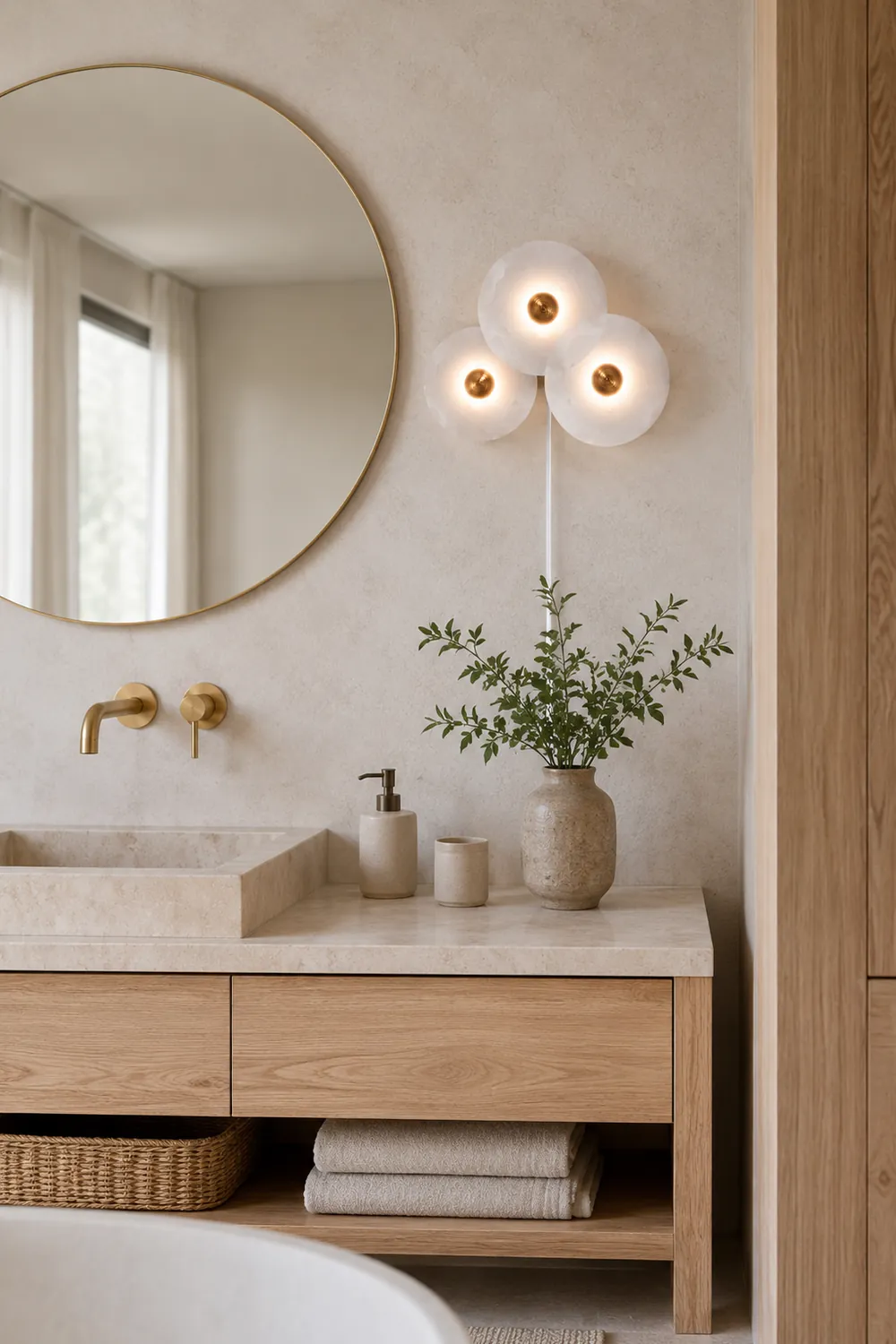 Round Alabaster Combination Plug In Wall Lamp - Lumpaz