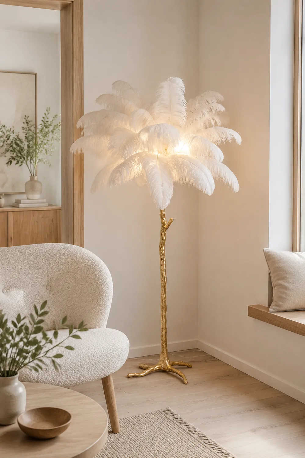 Ostrich Feather Brass Floor Lamp - Lumpaz