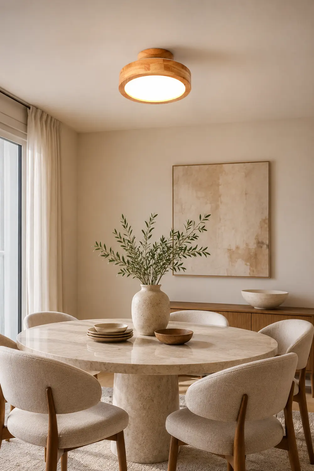 Contemporary Wood Round Flush Mount LED Ceiling Light - Lumpaz
