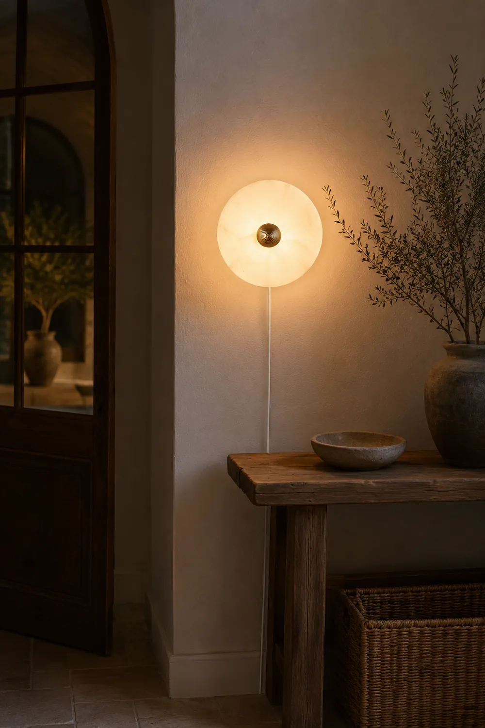 Round Alabaster Plug In Wall Lamp - Lumpaz