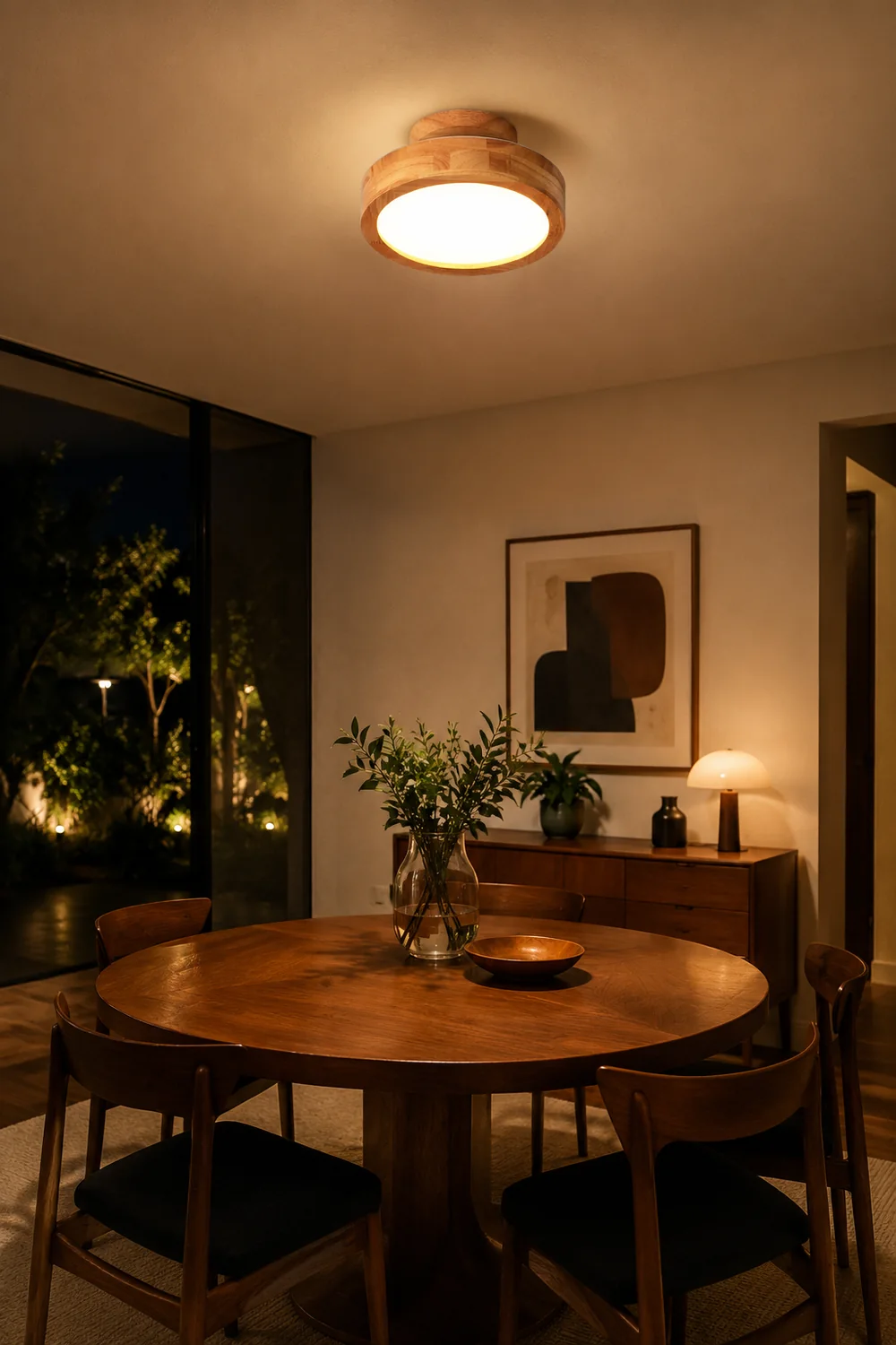 Contemporary Wood Round Flush Mount LED Ceiling Light - Lumpaz