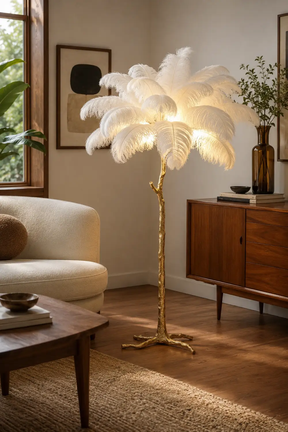 Ostrich Feather Brass Floor Lamp - Lumpaz