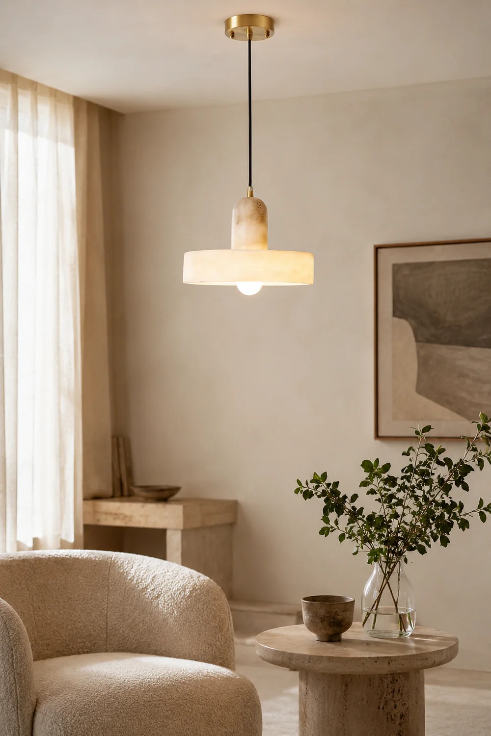 Disc Orb Alabaster Pendant Lamp - Lumpaz