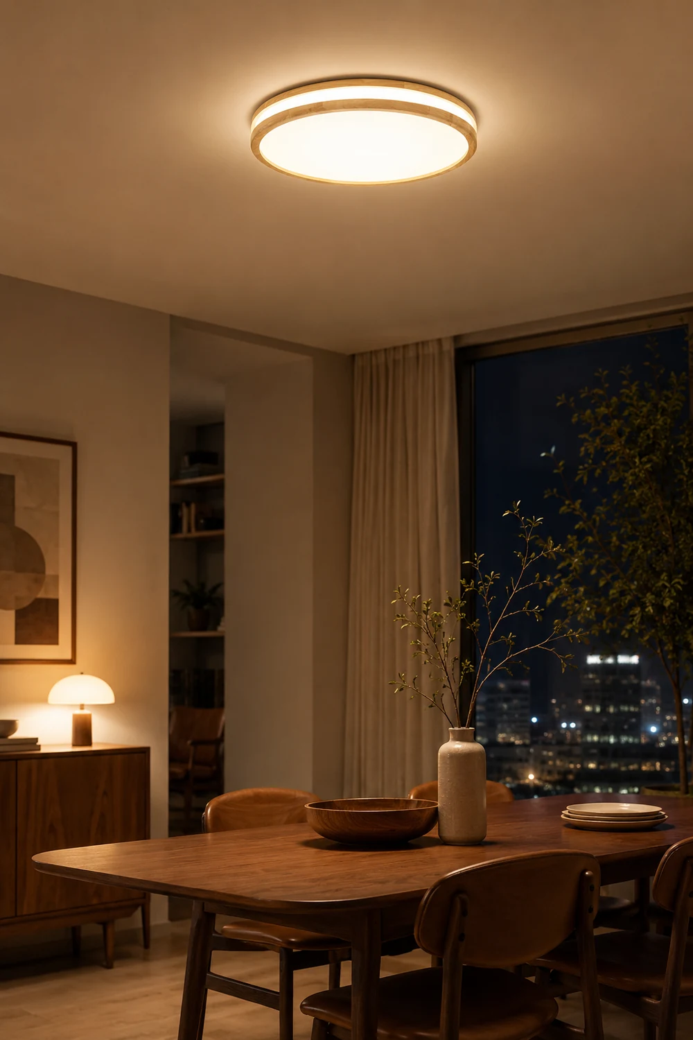 Vintage Wood Round LED Ceiling Light - Lumpaz