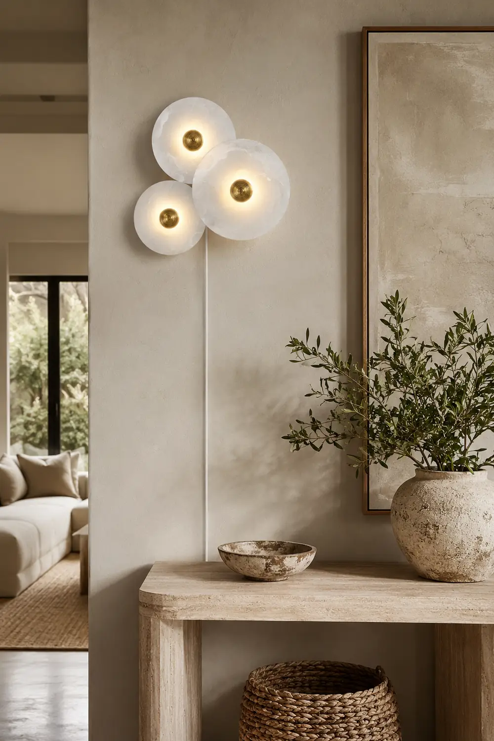 Round Alabaster Combination Plug In Wall Lamp - Lumpaz