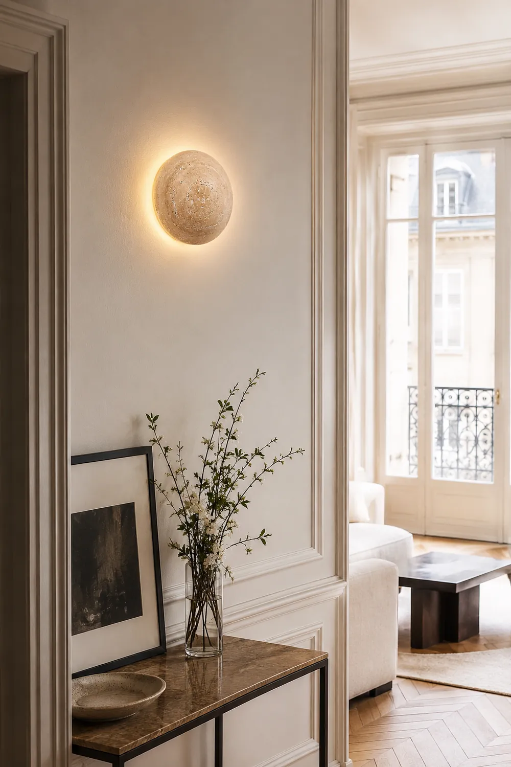 Round Travertine Wall Lamp - Lumpaz