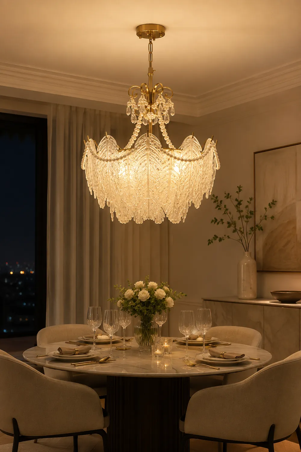 Feather Glass Chandelier - Lumpaz