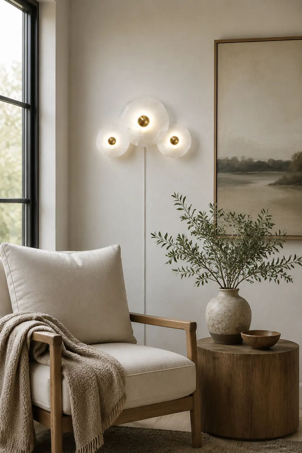 Round Alabaster Combination Plug In Wall Lamp - Lumpaz