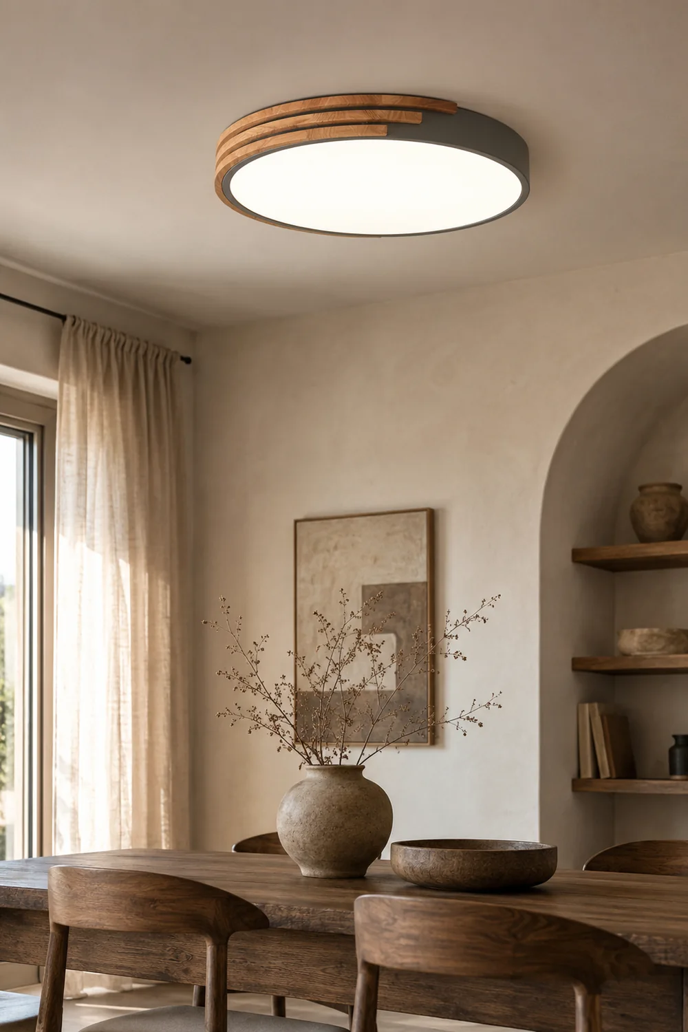 Round LED Dimmable Wood Ceiling Lamp - Lumpaz