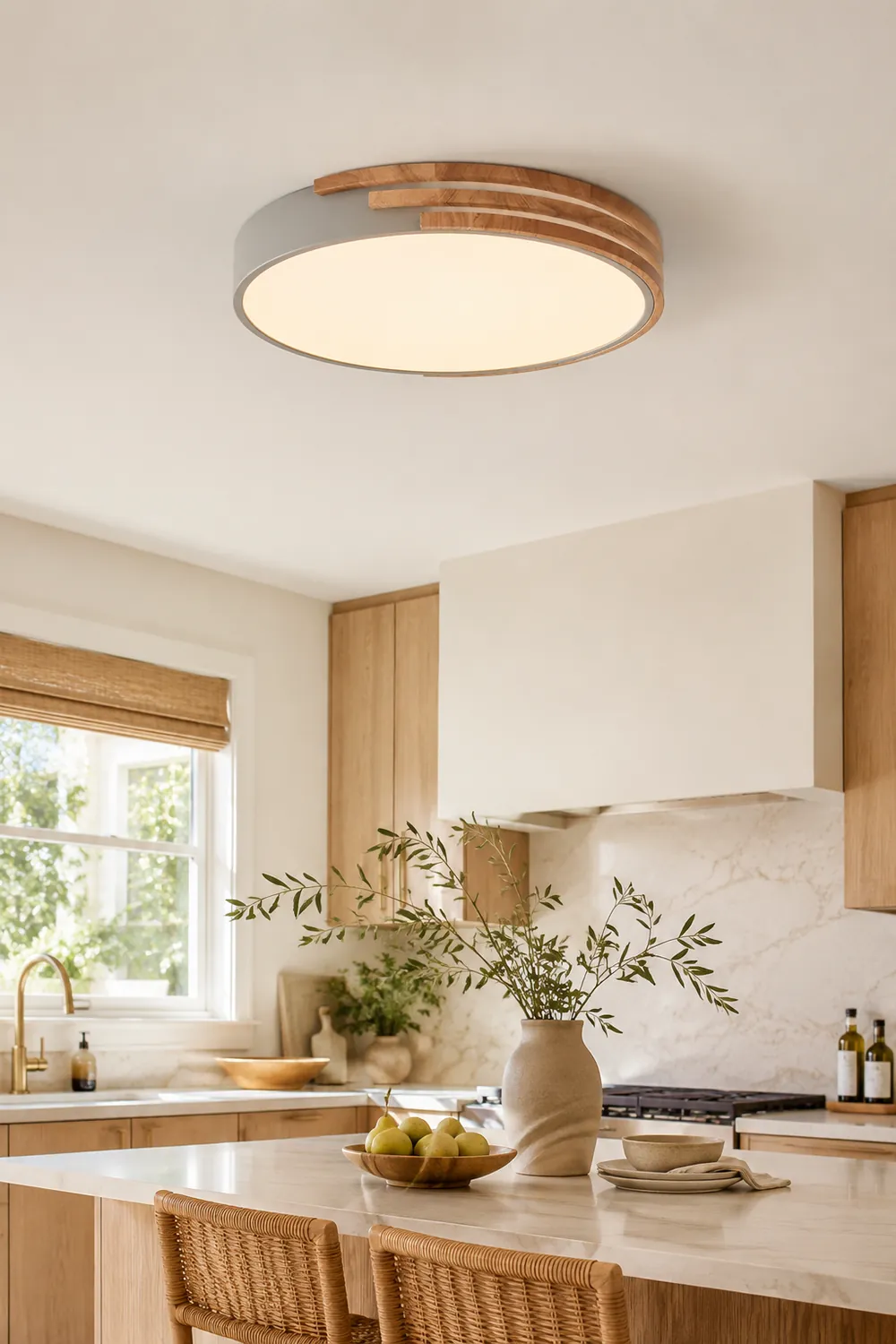 Round LED Dimmable Wood Ceiling Lamp - Lumpaz