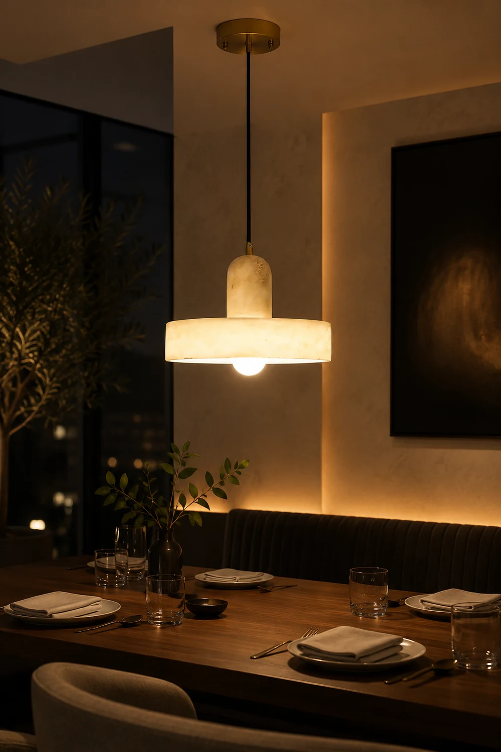 Disc Orb Alabaster Pendant Lamp - Lumpaz