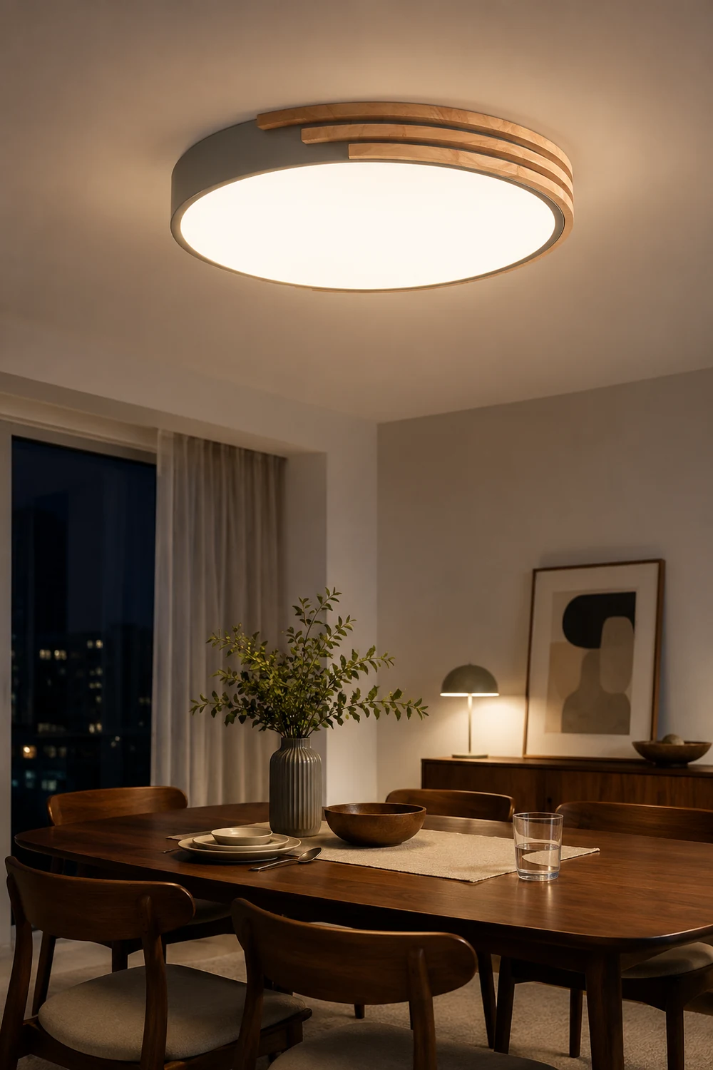 Round LED Dimmable Wood Ceiling Lamp - Lumpaz