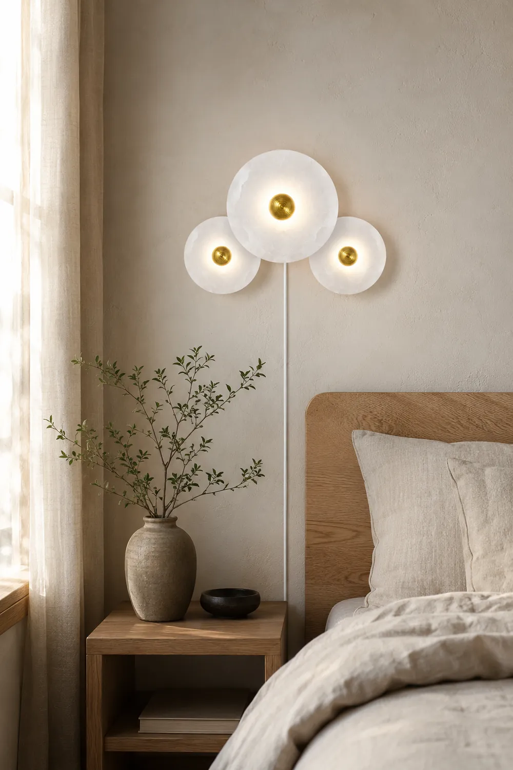 Round Alabaster Combination Plug In Wall Lamp - Lumpaz