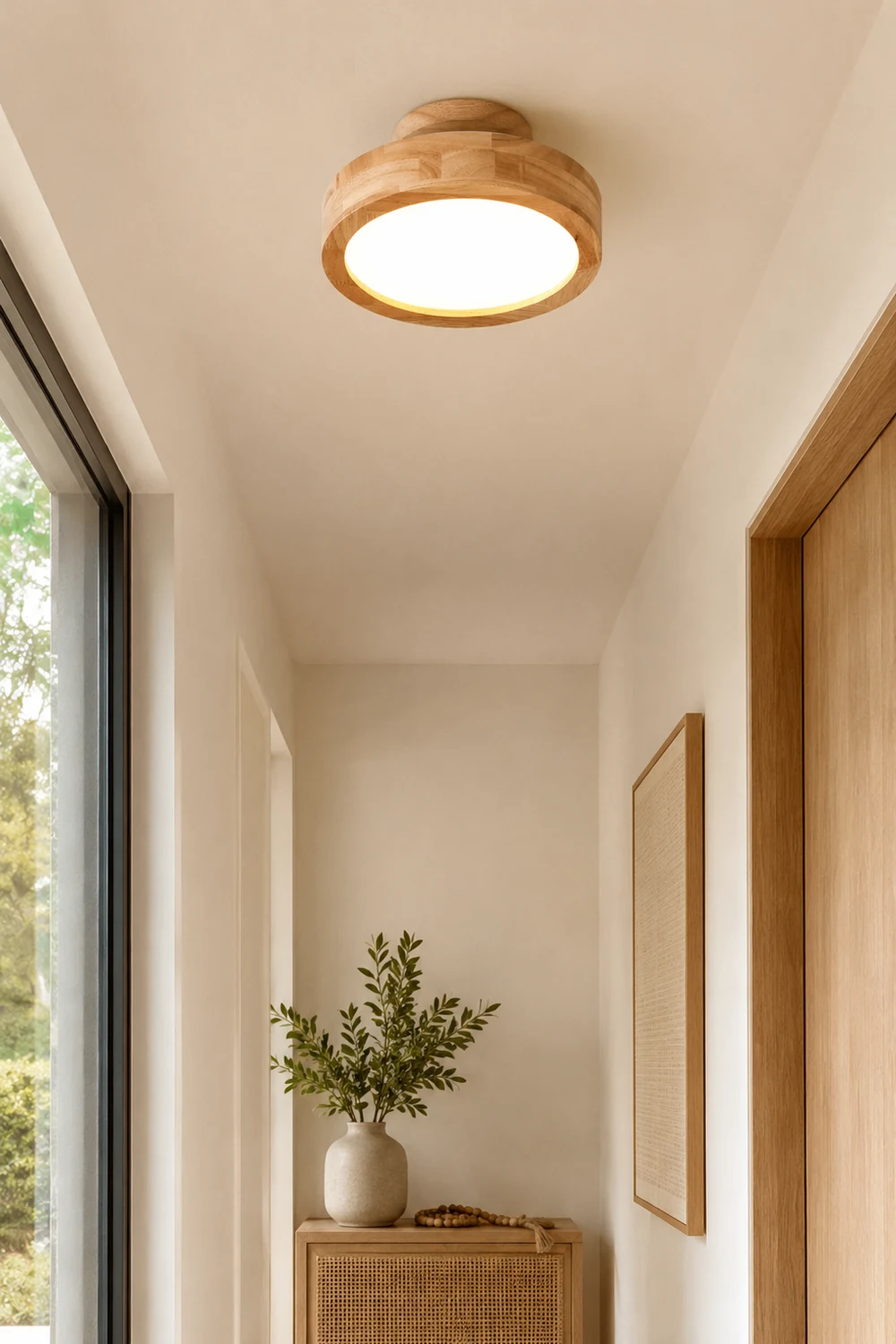 Contemporary Wood Round Flush Mount LED Ceiling Light - Lumpaz