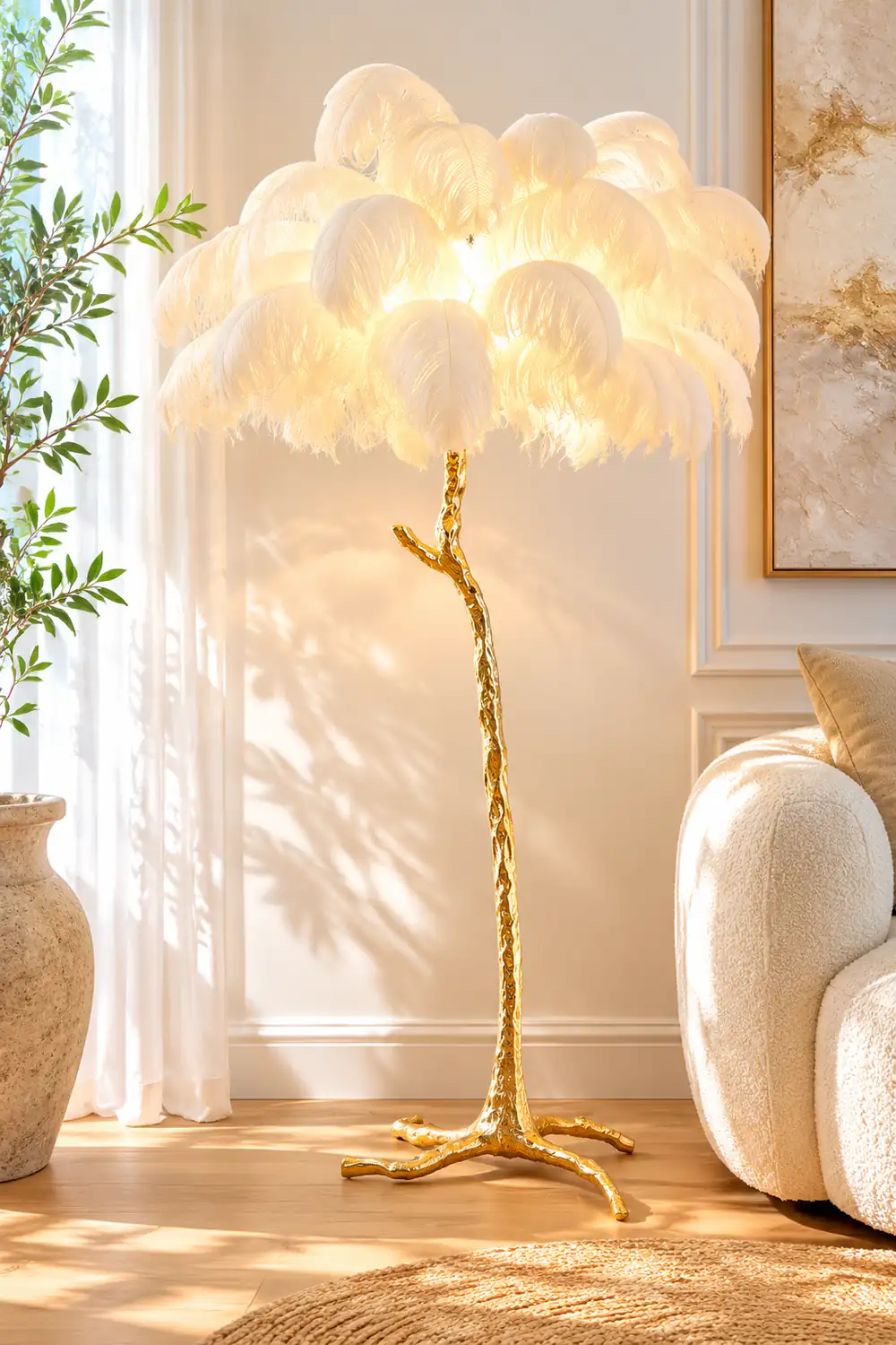 Ostrich Feather Brass Floor Lamp - Lumpaz