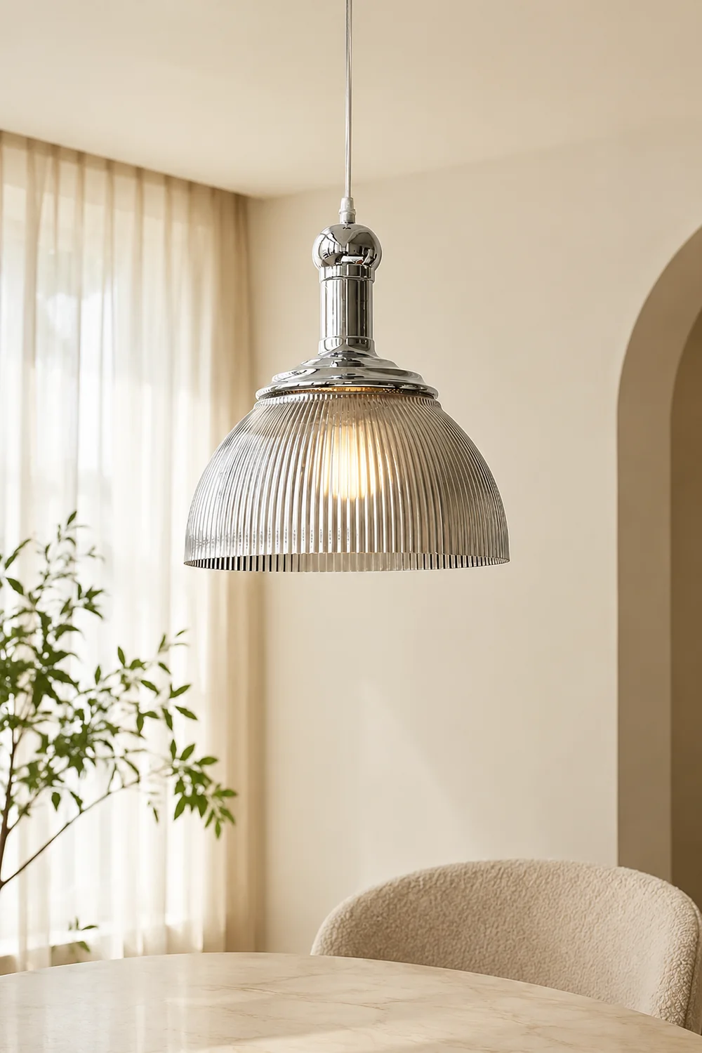 Ribbed Chrome Pendant Lamp - Lumpaz