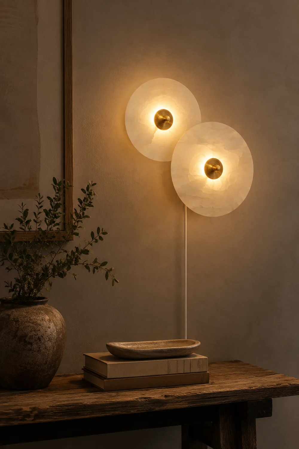 Round Alabaster Combination Plug In Wall Lamp - Lumpaz