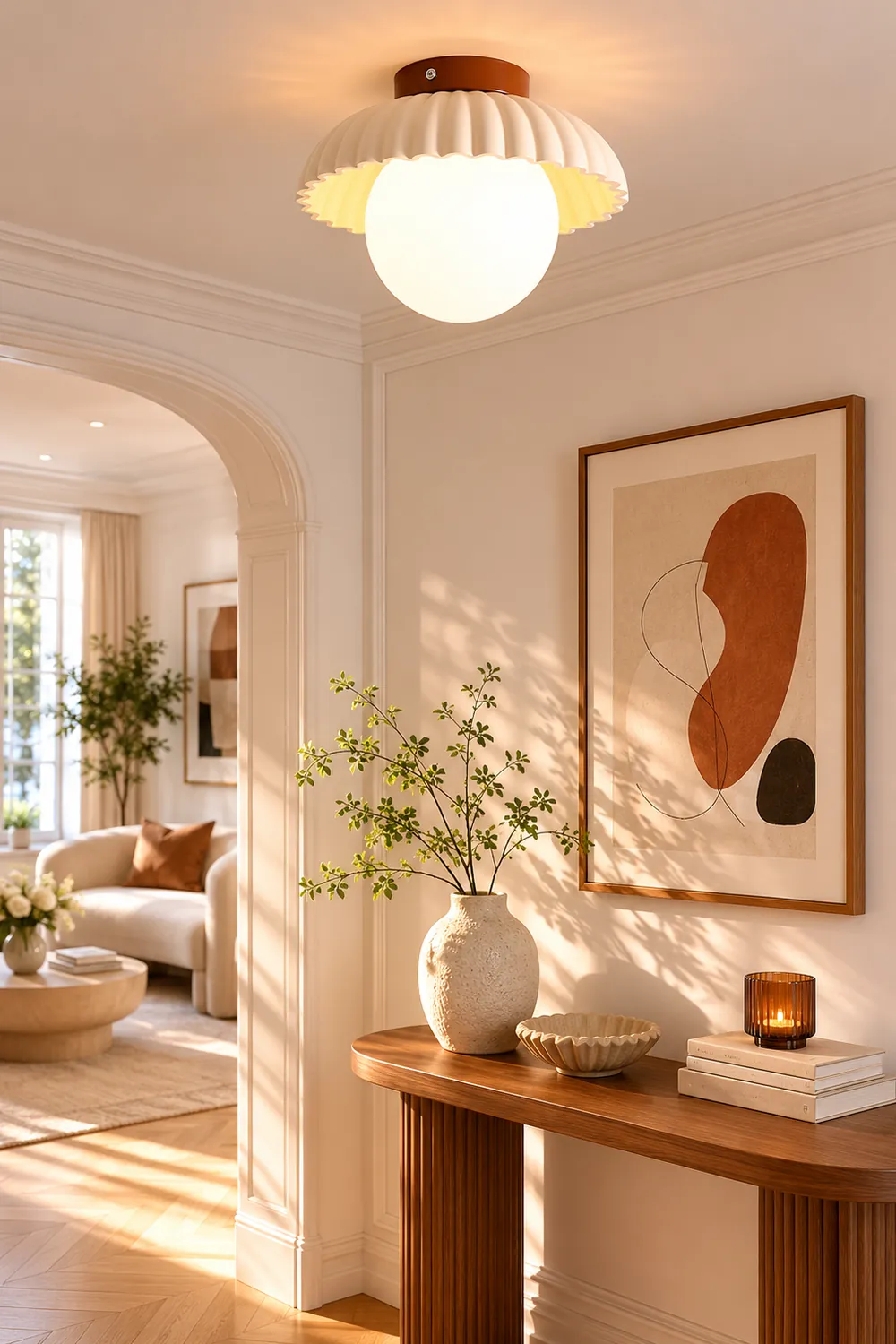 French Creamy Glass Stained Ceiling Light - Lumpaz