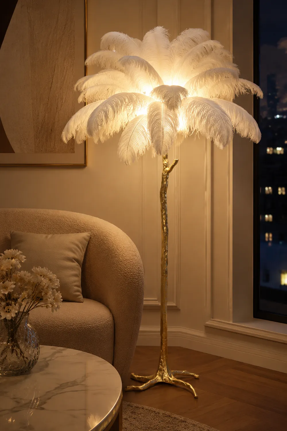 Ostrich Feather Brass Floor Lamp - Lumpaz