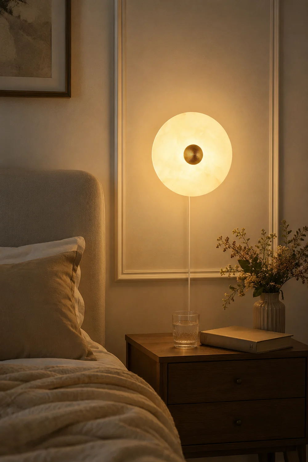 Round Alabaster Plug In Wall Lamp - Lumpaz