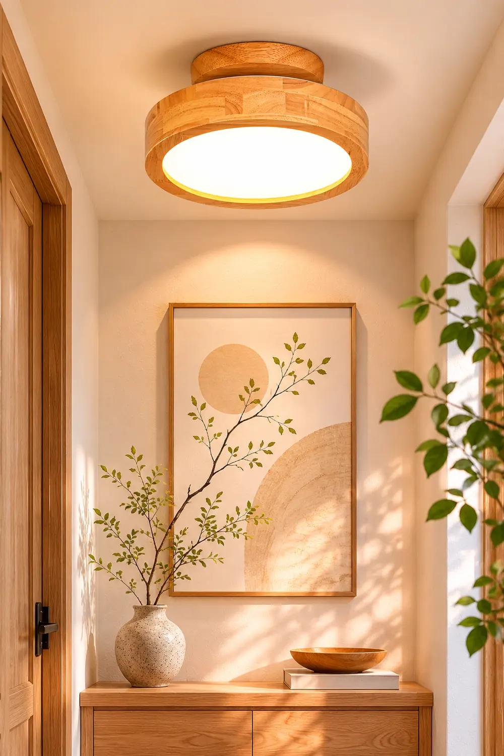 Contemporary Wood Round Flush Mount LED Ceiling Light - Lumpaz