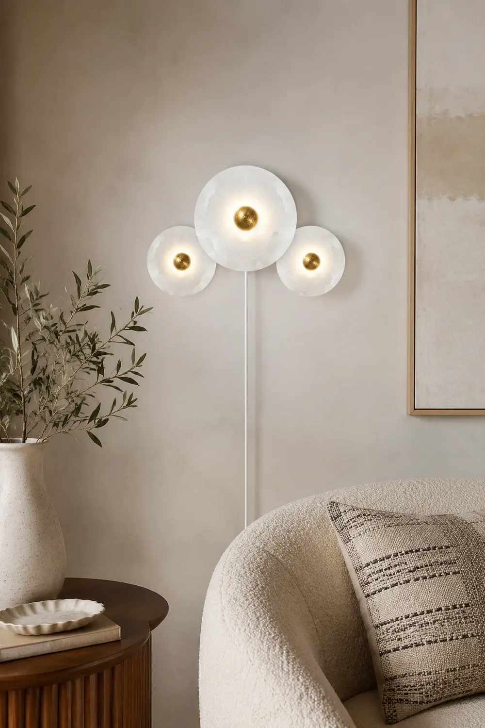Round Alabaster Combination Plug In Wall Lamp - Lumpaz