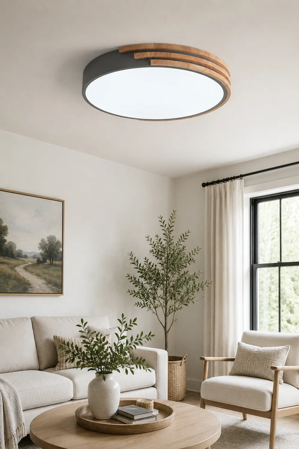 Round LED Dimmable Wood Ceiling Lamp - Lumpaz