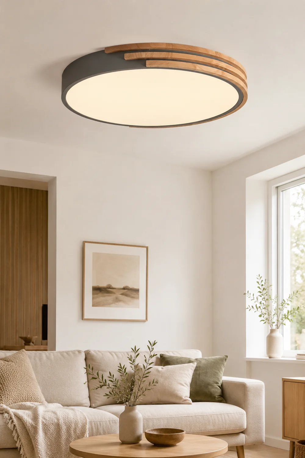 Round LED Dimmable Wood Ceiling Lamp - Lumpaz