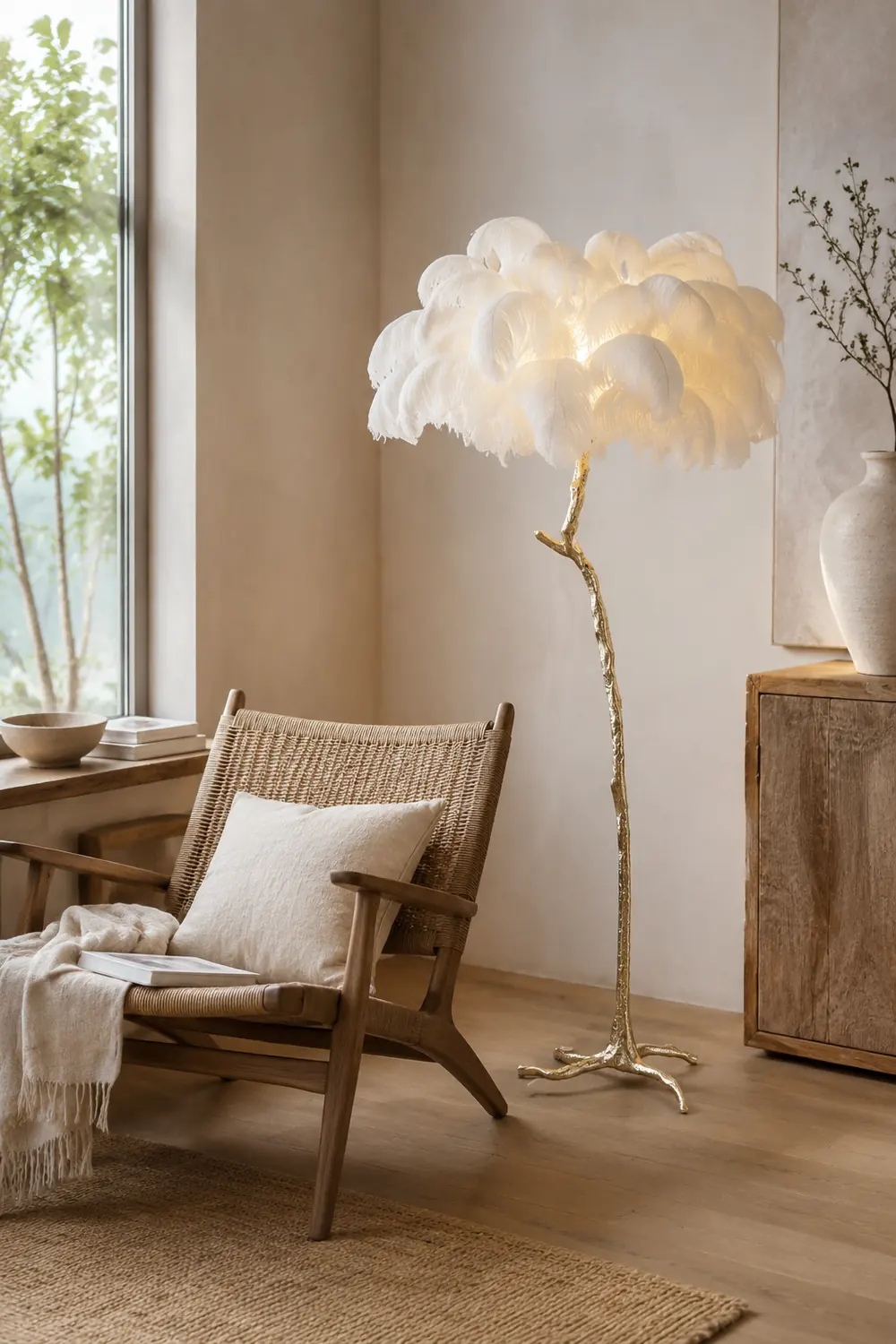 Ostrich Feather Brass Floor Lamp - Lumpaz