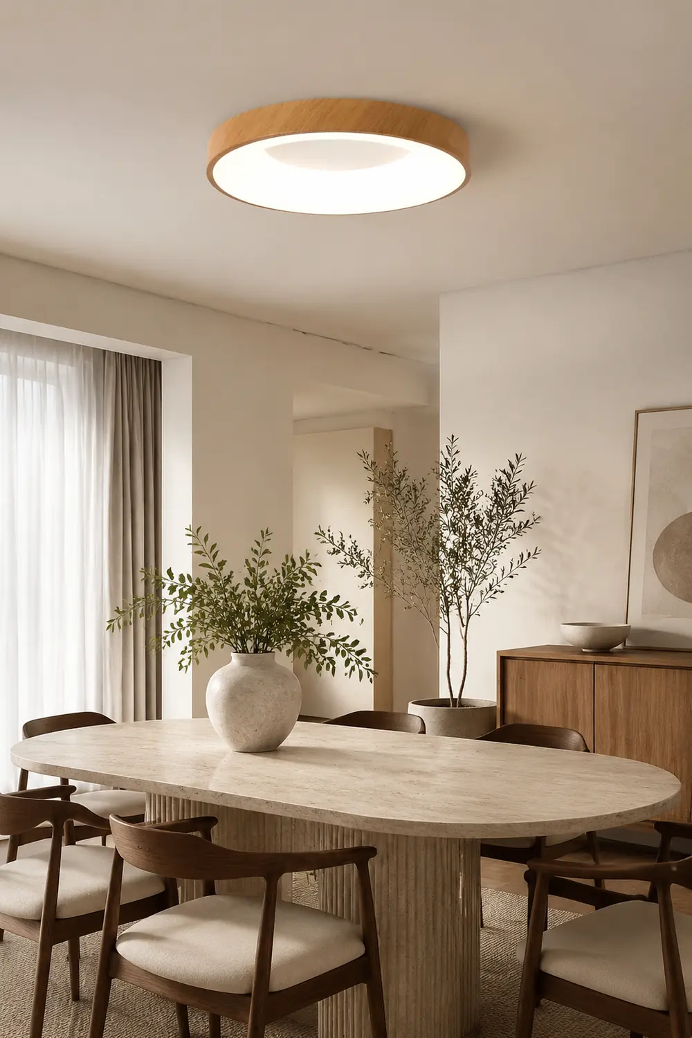 Natural Wood Round LED Ceiling Light - Lumpaz