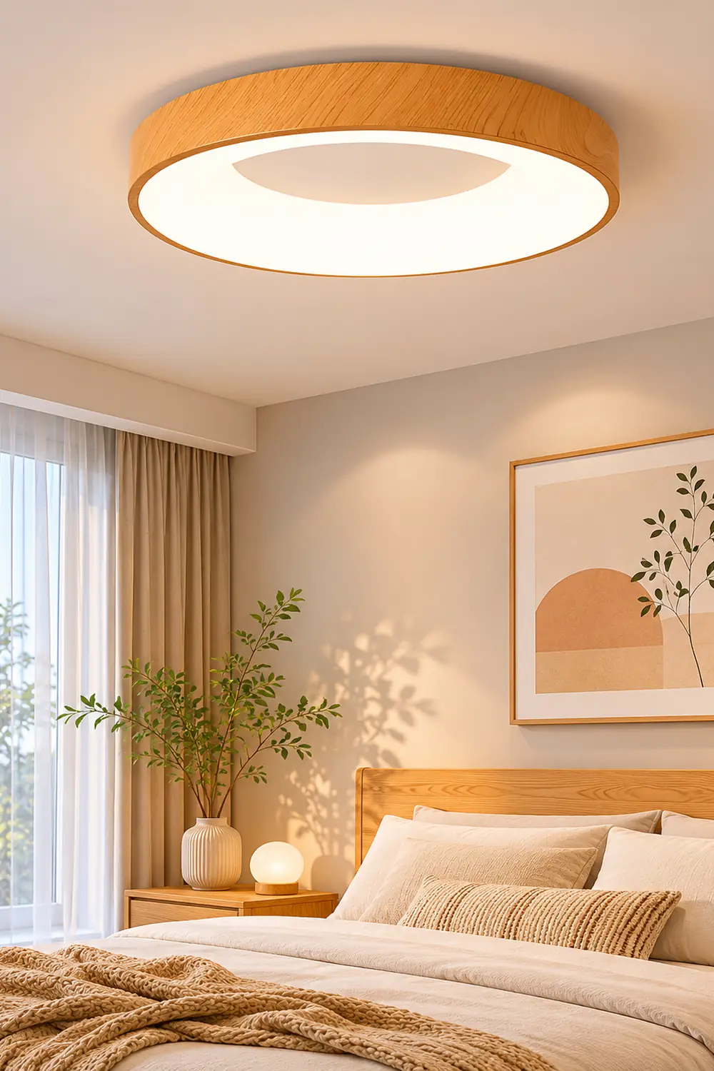 Natural Wood Round LED Ceiling Light - Lumpaz
