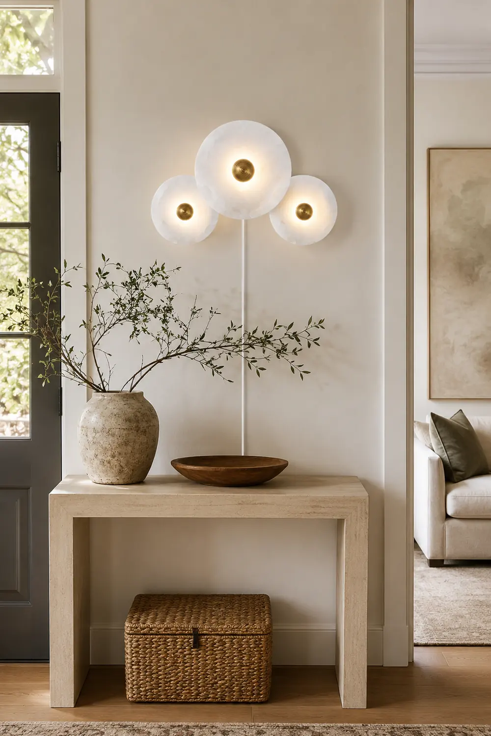 Round Alabaster Combination Plug In Wall Lamp - Lumpaz
