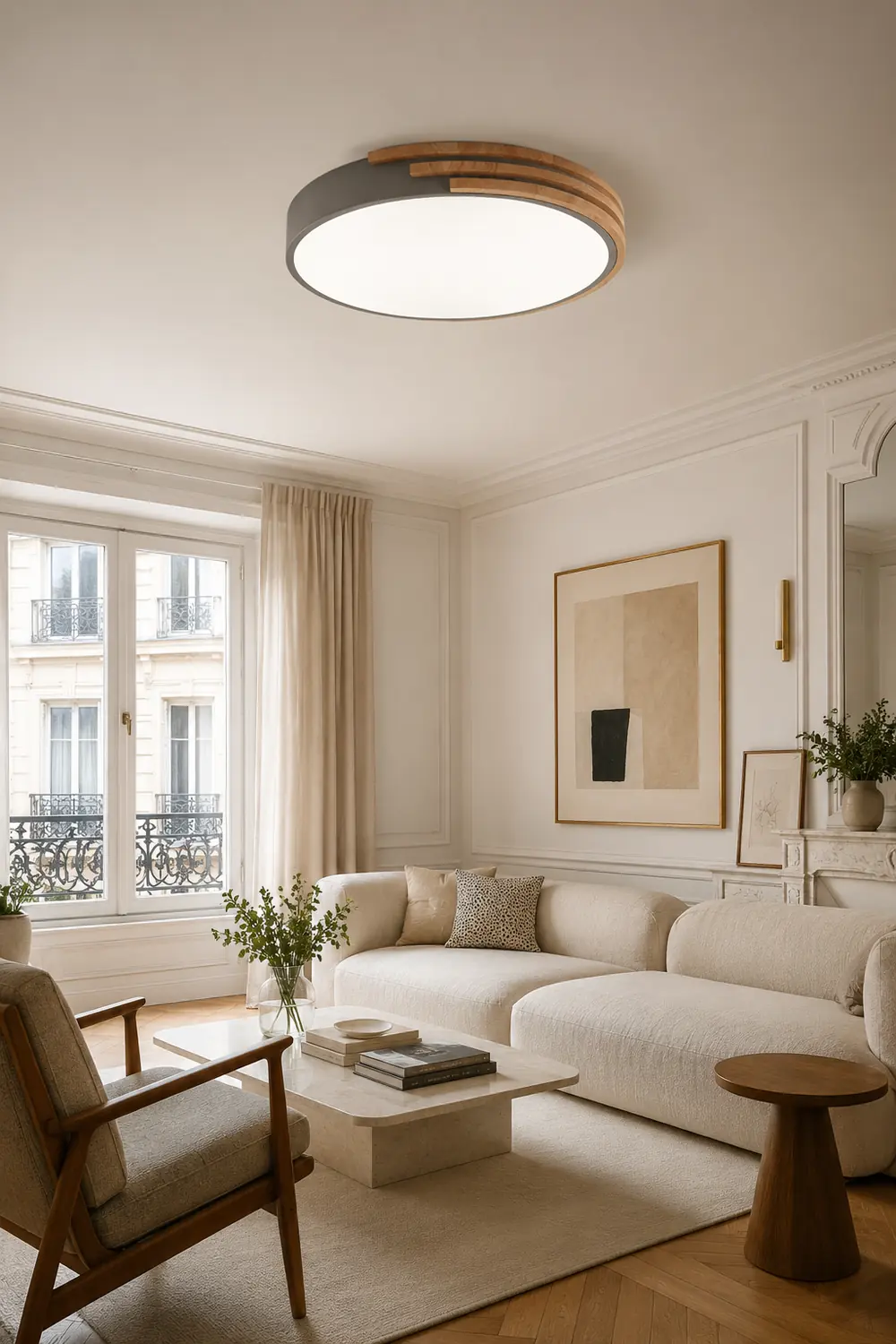 Round LED Dimmable Wood Ceiling Lamp - Lumpaz