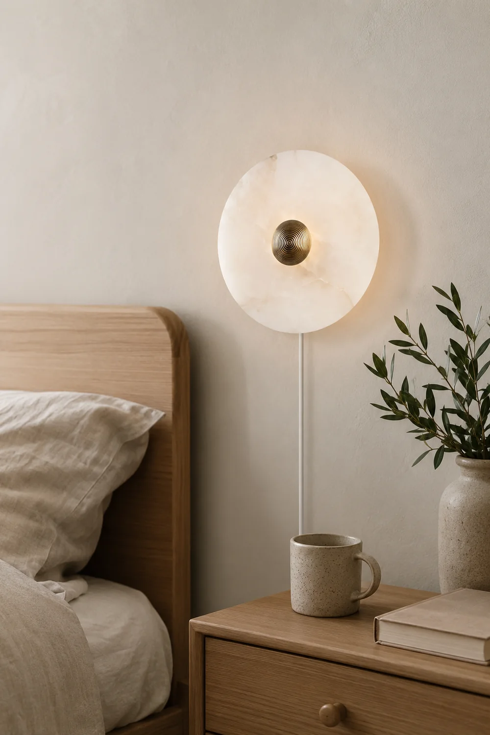 Round Alabaster Plug In Wall Lamp - Lumpaz