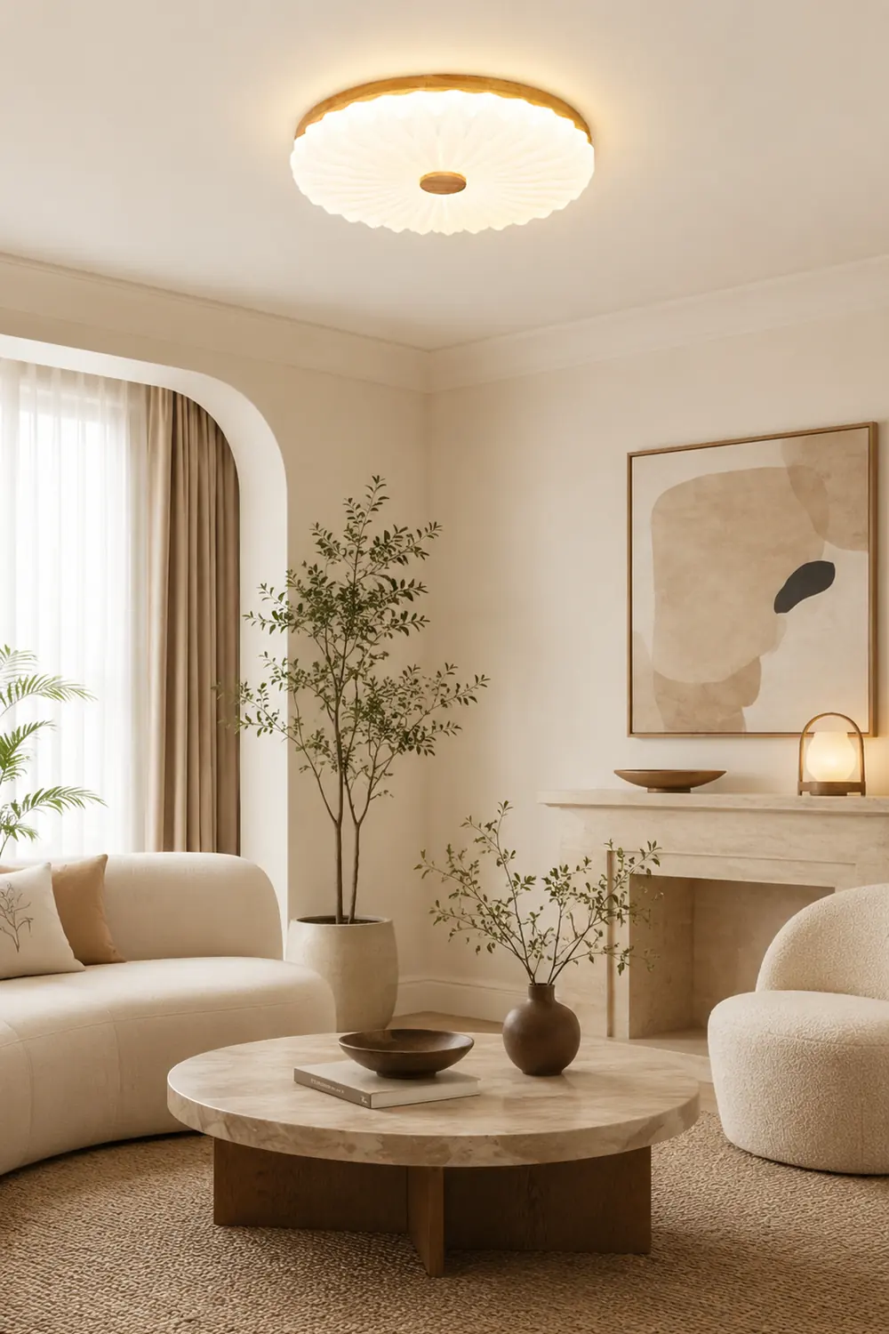 Vintage White Round LED Ceiling Light - Lumpaz