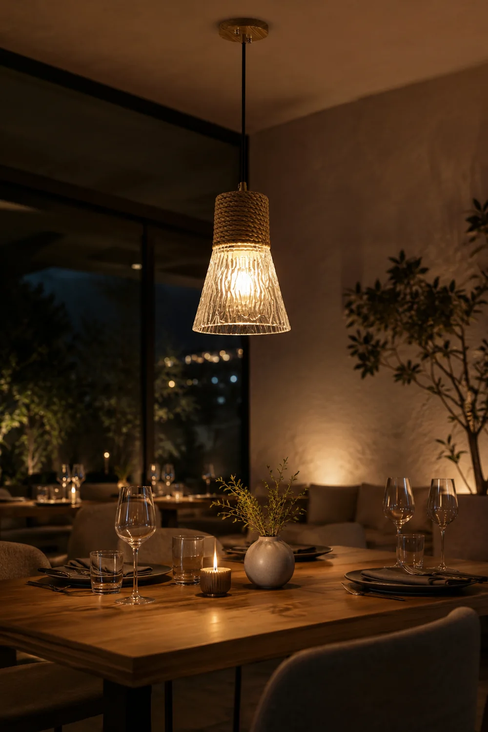 Hemp Rope Glass Pendant Lamp - Lumpaz