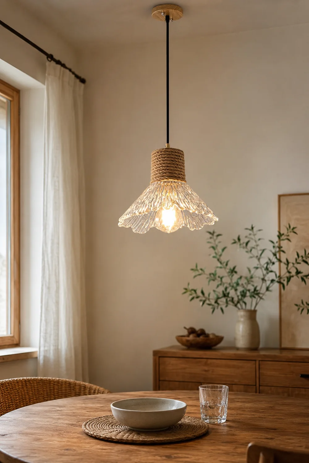 Hemp Rope Glass Pendant Lamp - Lumpaz