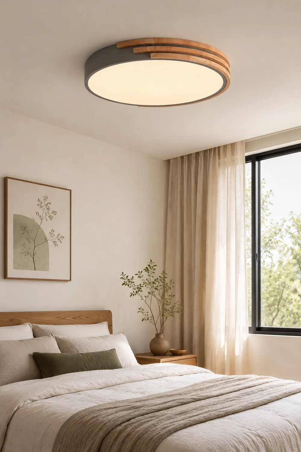 Round LED Dimmable Wood Ceiling Lamp - Lumpaz