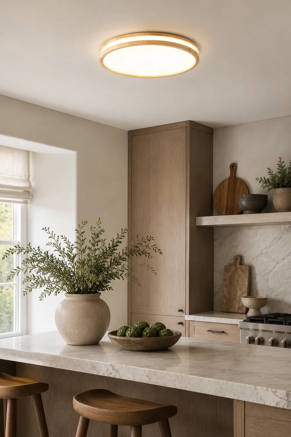 Vintage Wood Round LED Ceiling Light - Lumpaz
