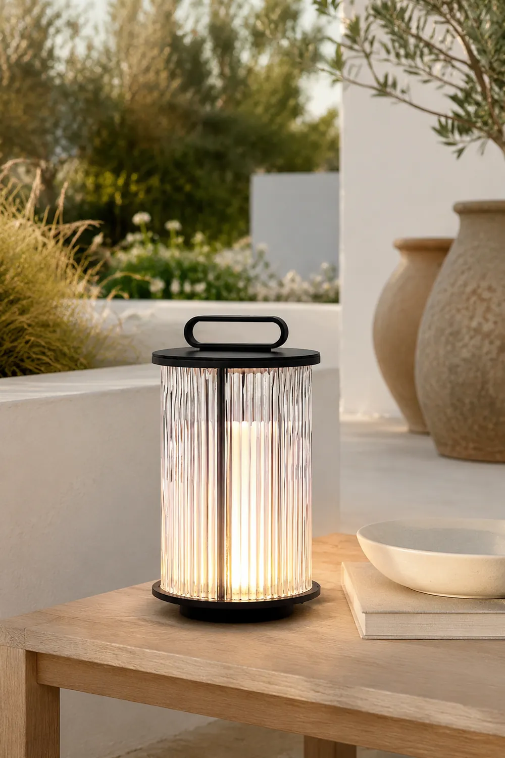 Line Glass Lantern Solar Table Lamp - Lumpaz
